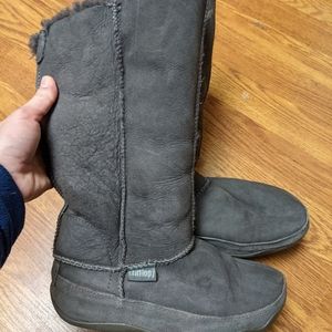 FitFlop gray suede and shearling tall boot